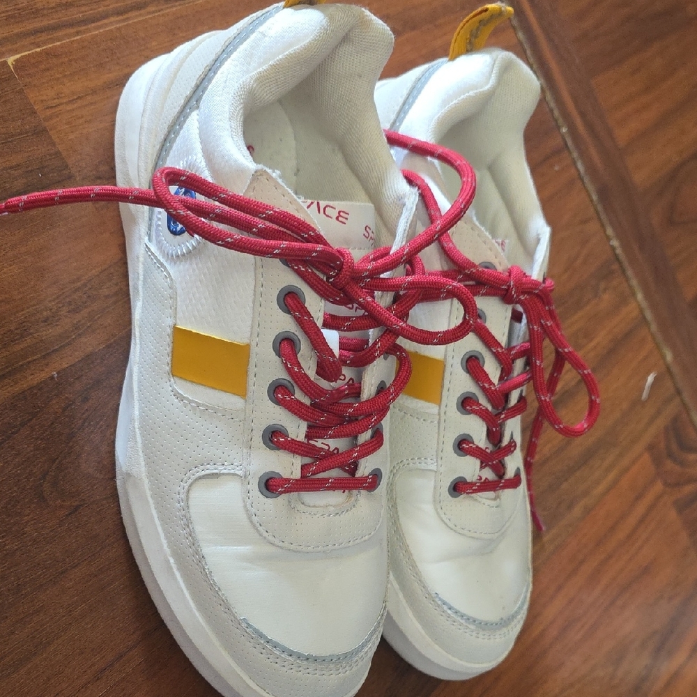 Zara Kids NASA White Sneakers with Red Laces and Yellow Stripe